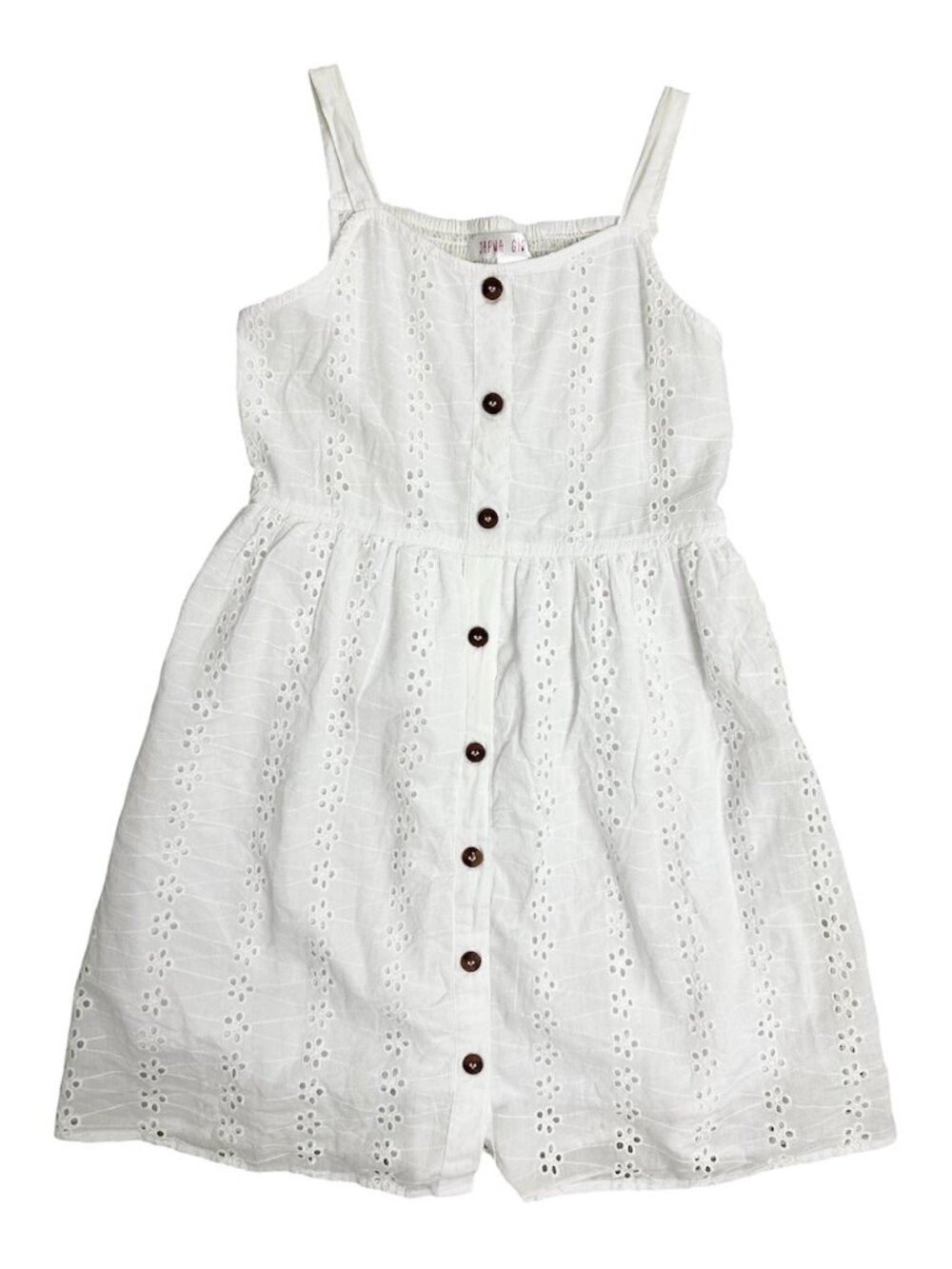Japna Girls Dress White Size 14 Lined Elastic Gather Back Embroidered Pre-owned